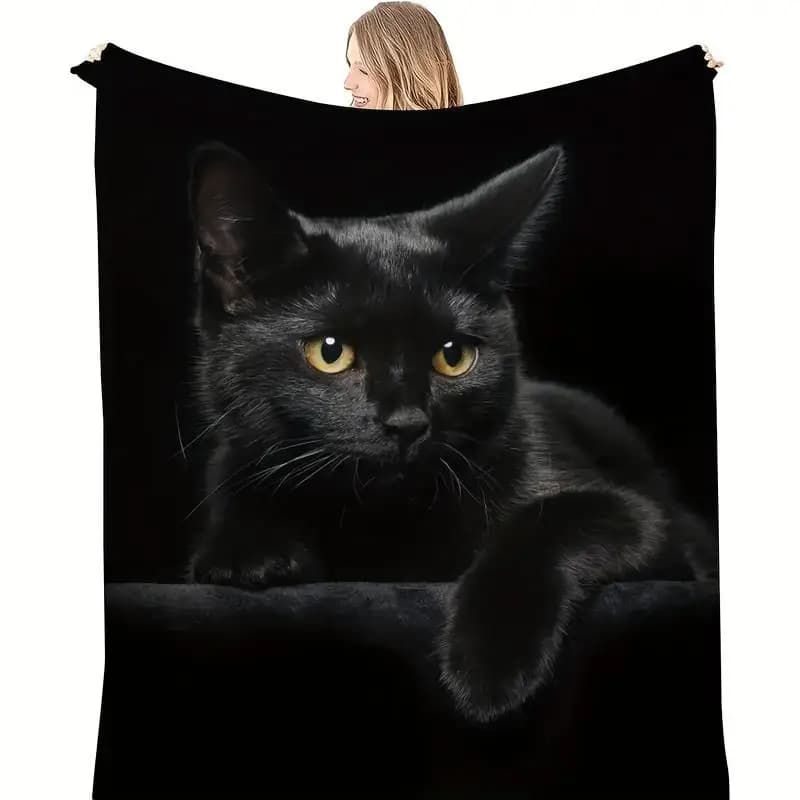 Graceful black cat pattern Flannel printed blanket suitable for all seasons suitable for living room office sofa and travel