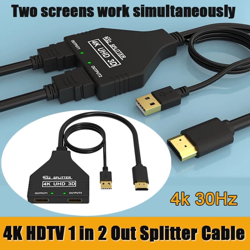 Per splitter HDMI 1 ingresso 2 uscite Splitter HDTV 4K a 30 Hz da 1 fonte a 2 display allo stesso tempo per schermi di visualizzazione a doppio monitor