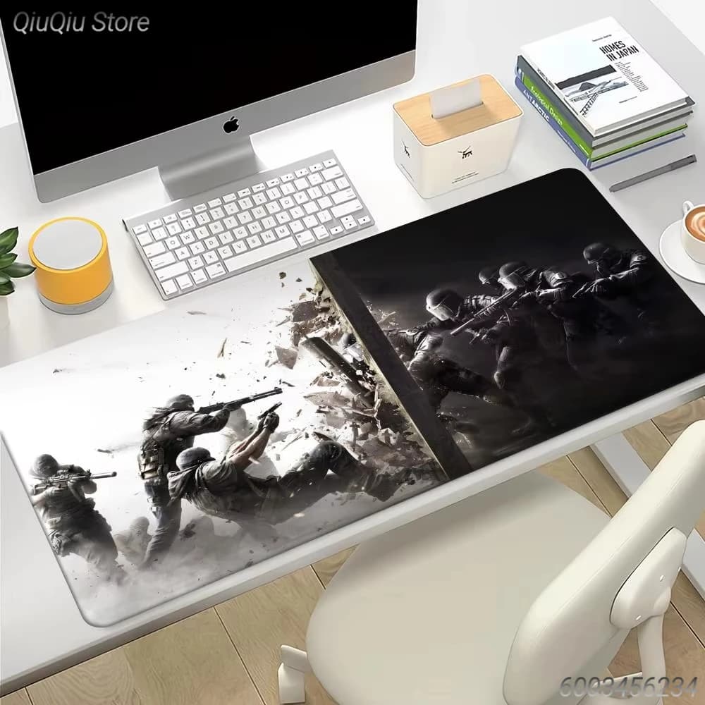 Tactical Shooter Gaming Mouse Pad, Large Black White War Scene Desk Mat for FPS Gamers