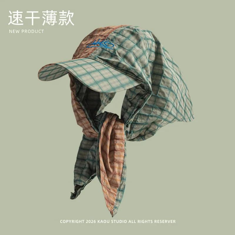 Mori Fresh and Contrasting Plaid Headscarf Caps for Women Spring Summer Travel Sunscreen Versatile Streetwear Hip-hop Sun Hat