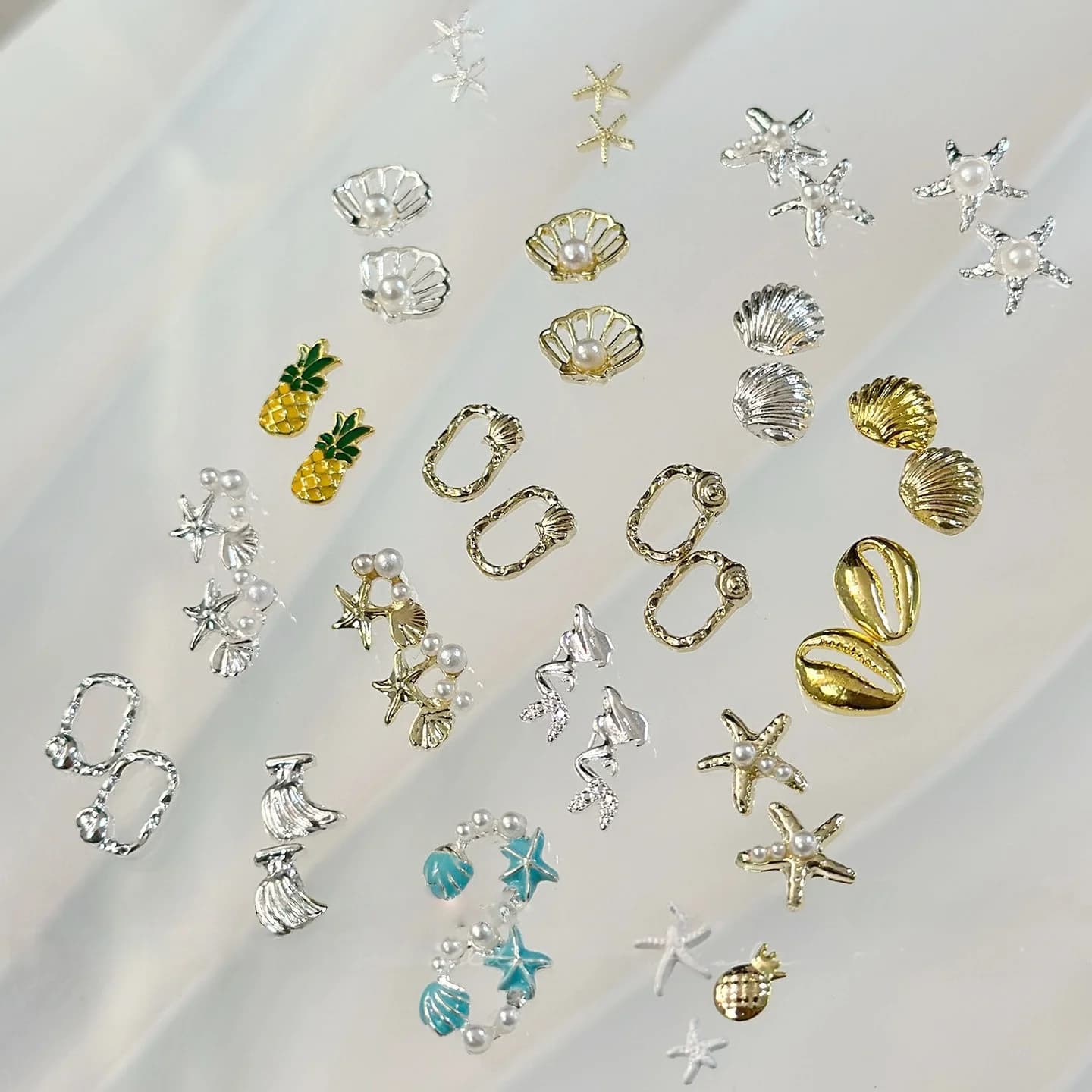 20 PCS Korean Ins Style Nail Art Charms Summer Beach Ocean Series 3D Shell Pineapple Mermaid Nail Jewelry