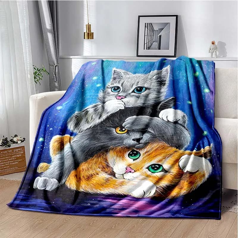 Coperta in flanella con stampa di gatto carino in stile anime, copriletto per divano, caldo per ufficio e viaggi, oversize, squisita biancheria da letto, regalo, coperta morbida