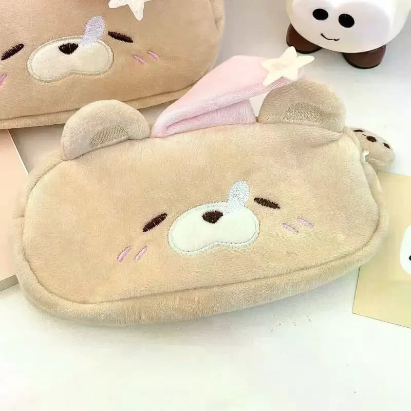 Plush Little Bear Little Pig Pencil Case Cute Makeup Bag Large Capacity Portable Stationery Storage Pouch Zipper Pen Case