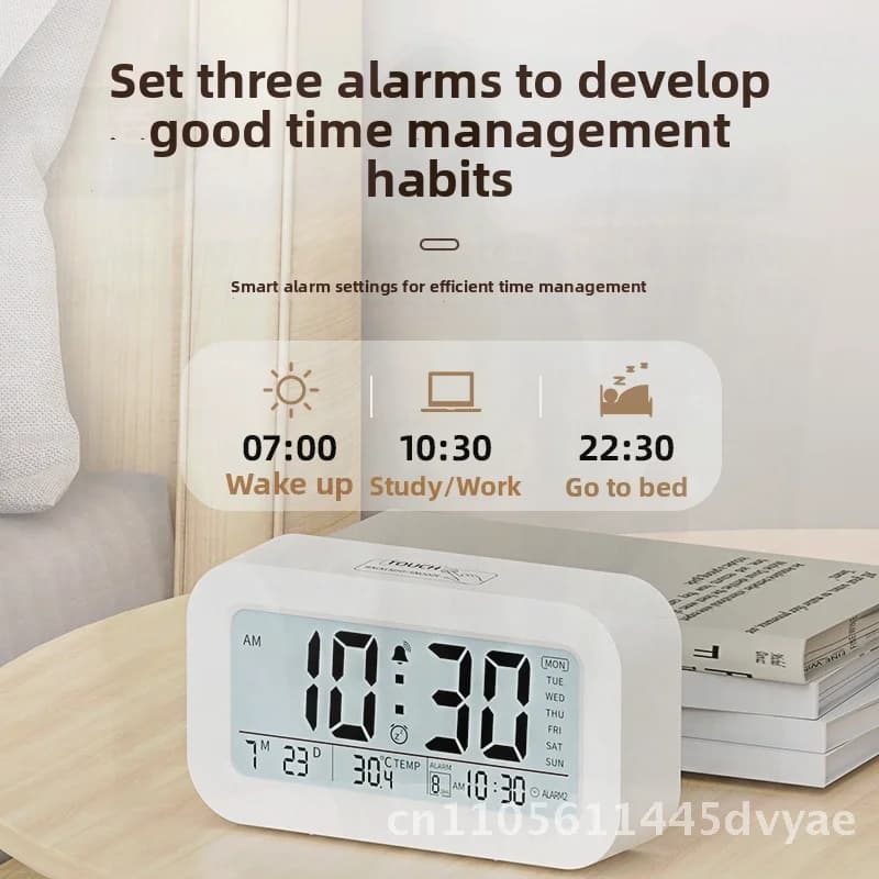 Sveglia LCD per Studenti con Funzione Snooze, Retroilluminata, Silenziosa, Digitale, Elettronica, Regalo Creativo con Funzioni di Termometro e Calendario