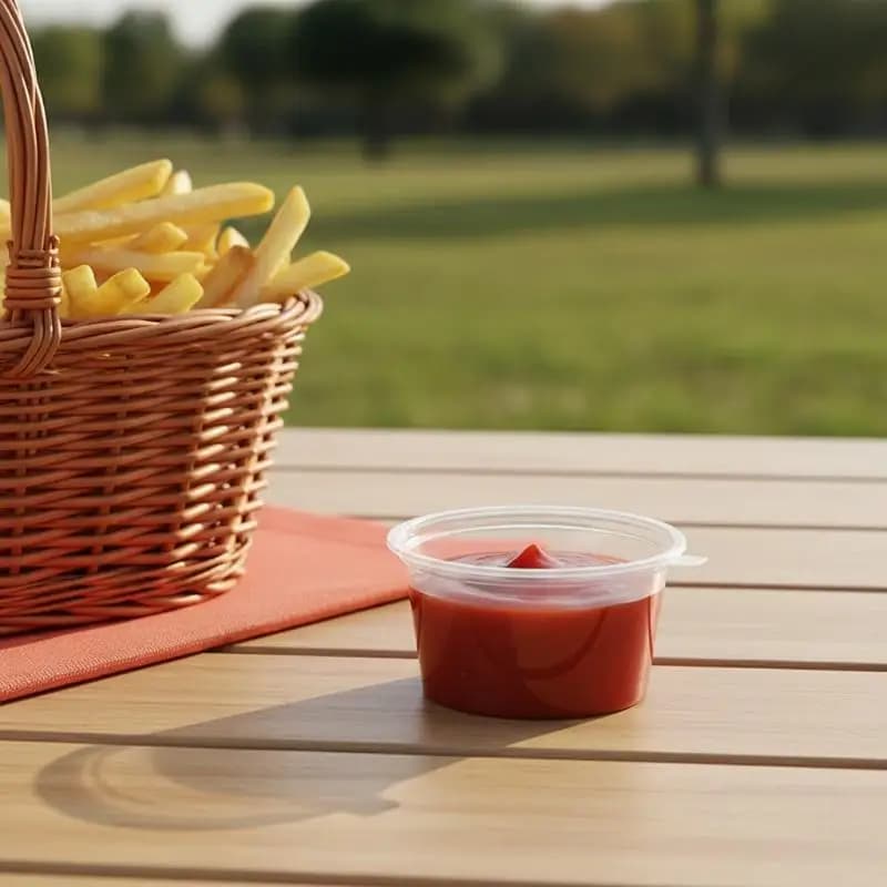 Contenitori in plastica per salse con coperchi da 1oz e 2oz, monouso, per ristoranti, conservazione di spezie e alimenti, preparazione pasti.