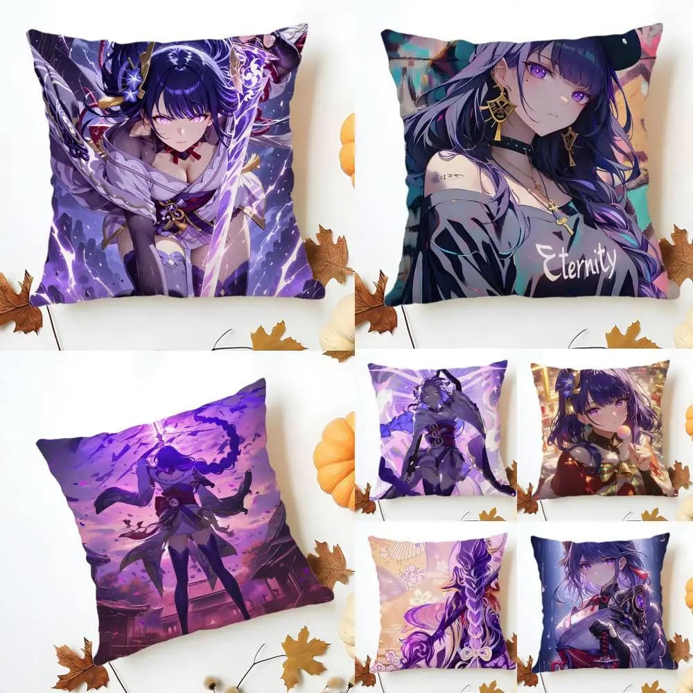 Fodera per cuscino Game Genshin Raiden Shogun, federa lavabile in lino, morbida, per divano letto, accogliente decorazione per la casa