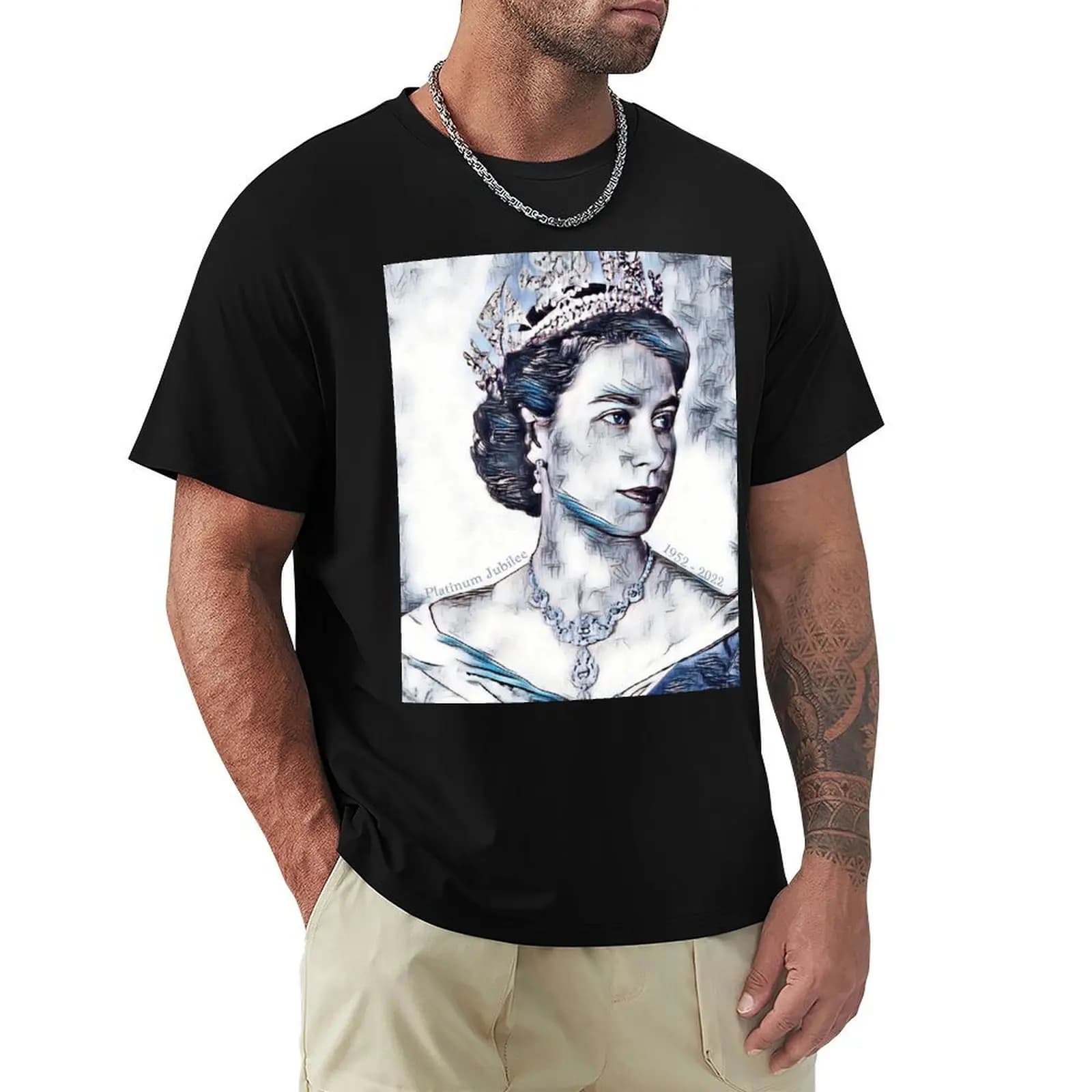 The Queen's Platinum Jubilee 2022 Original Sketched Design T-Shirt Soft Cotton Print T-Shirt