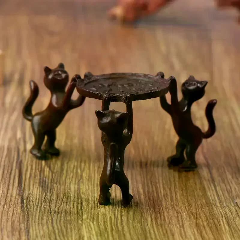 Mini Retro Three-Kitty Tray Adorable Entryway Tabletop Stand Incense Burner Candle Holder Room Decor