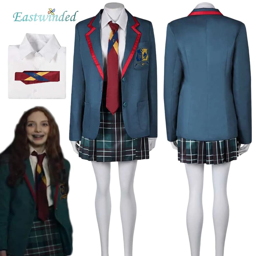 Film Insetti Liquido Astrid Deetz Cosplay Uniforme scolastica Set Giacca verde Gonna Abiti Camicia bianca Cravatta Donna Festa di Halloween