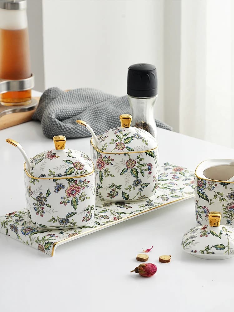 Set di Barattoli per Spezie in Stile Europeo, Set di 3 Pezzi in Porcellana Bone China, Grande Contenitore per Condimenti in Ceramica