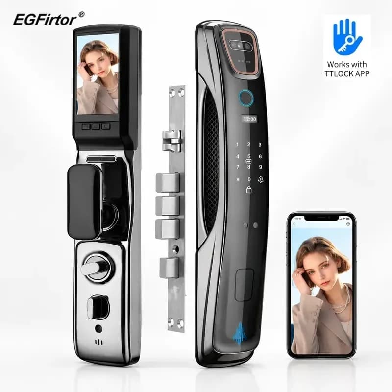 3D Facial Recognition Smart Password Door Lock TTLock Bluetooth Home Automatic Fingerprint Anti Theft Wooden Doors