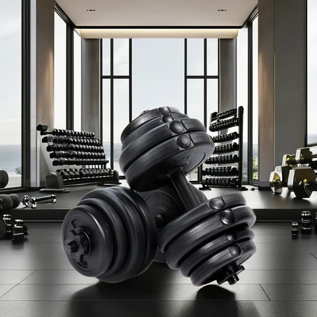 Set of Adjustable Black Ghisa Anti-slip, Durevoli and Unmountable, for Lifting Weights at Home, 30kg