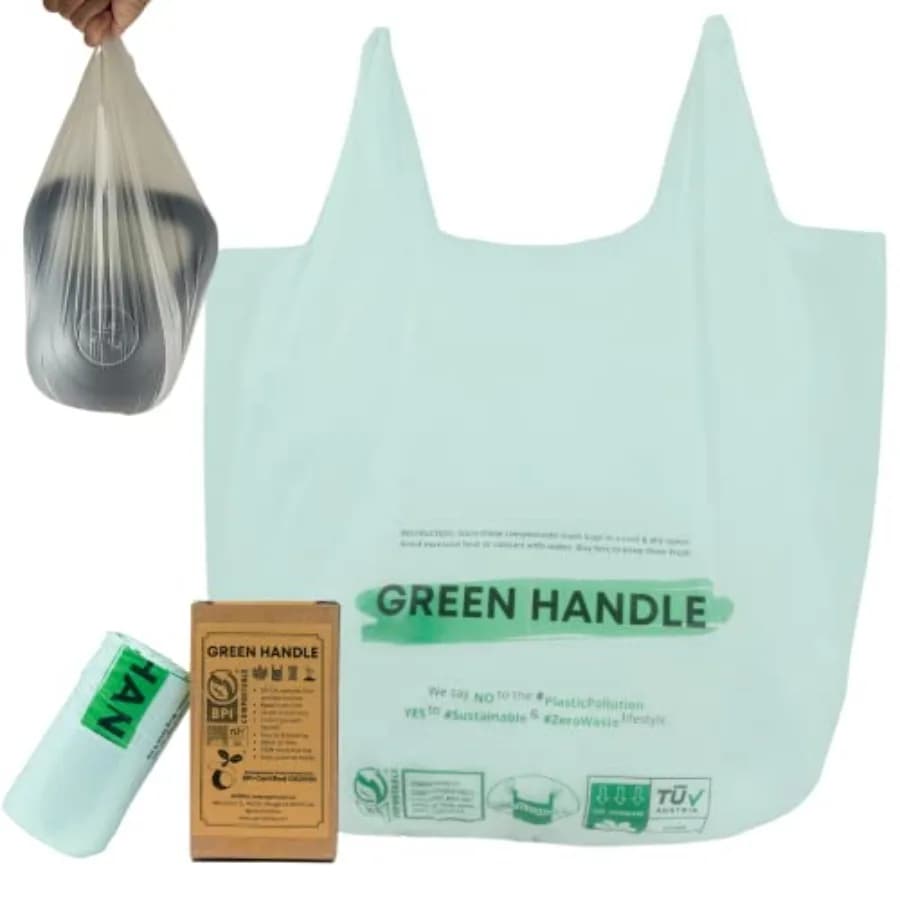 BPI certified 3 Gallon 1.00 Mil = mic Compostable Handle Tie Kitchen Compost Bin Liner Trash Bag Food Waste Scrap California SB