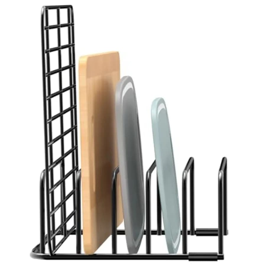 Cutting Board Organizer and Baking Sheet Rack, 1-Pack Black Heavy Duty Metal Cookie Sheet Organizer for Cutting Board Storage a