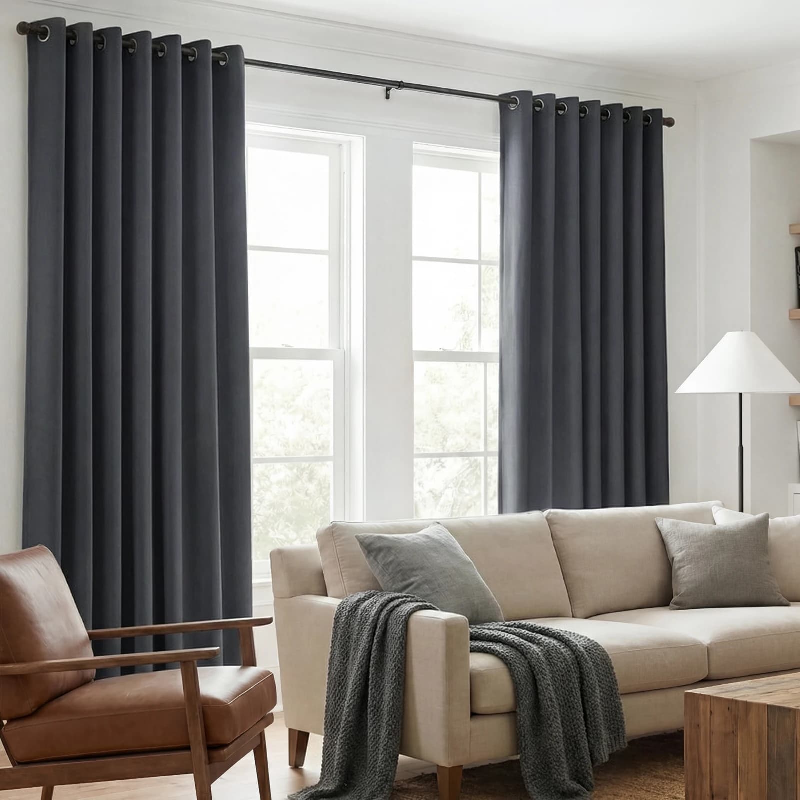 Modern Blackout Curtains for Living Room Bedroom Solid Thermal Insulated Noise Reducing Window Drapes 2 Panels