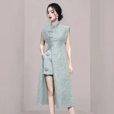 Modified Dress Long Skirt Elegant Lady Split New Chinese Style Set Two-Piece Set Shorts 2025 New Summer Fashion