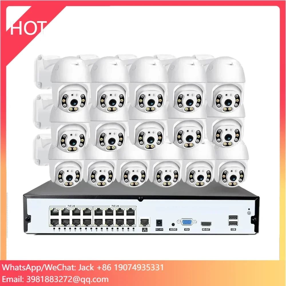 Kit NVR con telecamere CCTV cablate Colorvu 5MP PTZ, con funzione Pan Tilt, tracciamento delle persone, audio bidirezionale, sistema di sicurezza PoE a 16 canali per la casa
