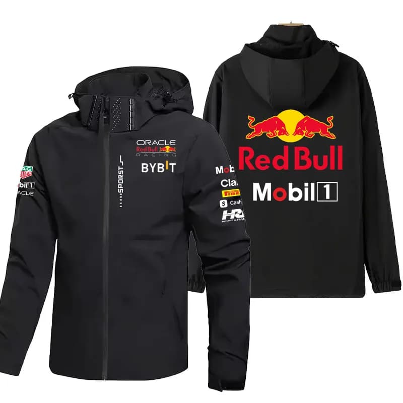 Red Bull Logo Outdoor Men's Waterproof Raincoat Lightweight Jackets Coat with Hood Hiking Windproof Jacket Climbing Sport Casual