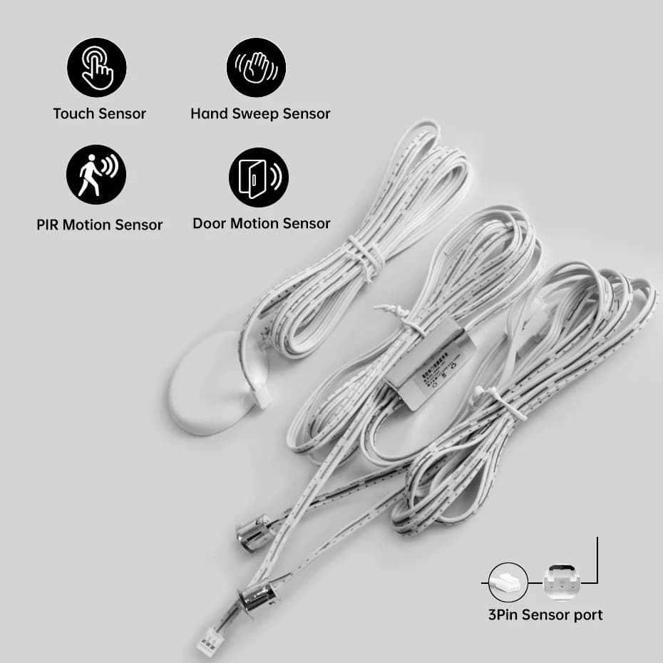 12V/24V Accessori per luci per armadietti Penetrable Dupont Touch Sweep manuale Dimmer PIR Sensore di movimento Interruttore Sensore porta con cavo metallico
