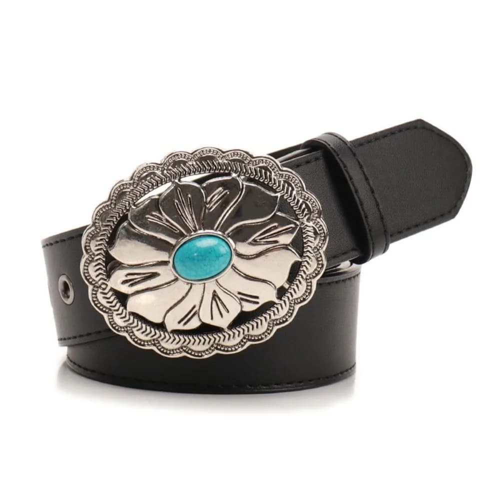 Cintura in Pelle PU alla Moda per Donne, Cintura Vintage con Fibbia Incisa, Stile Country, Cintura Nera Boho Western per Jeans, Pantaloni e Abiti