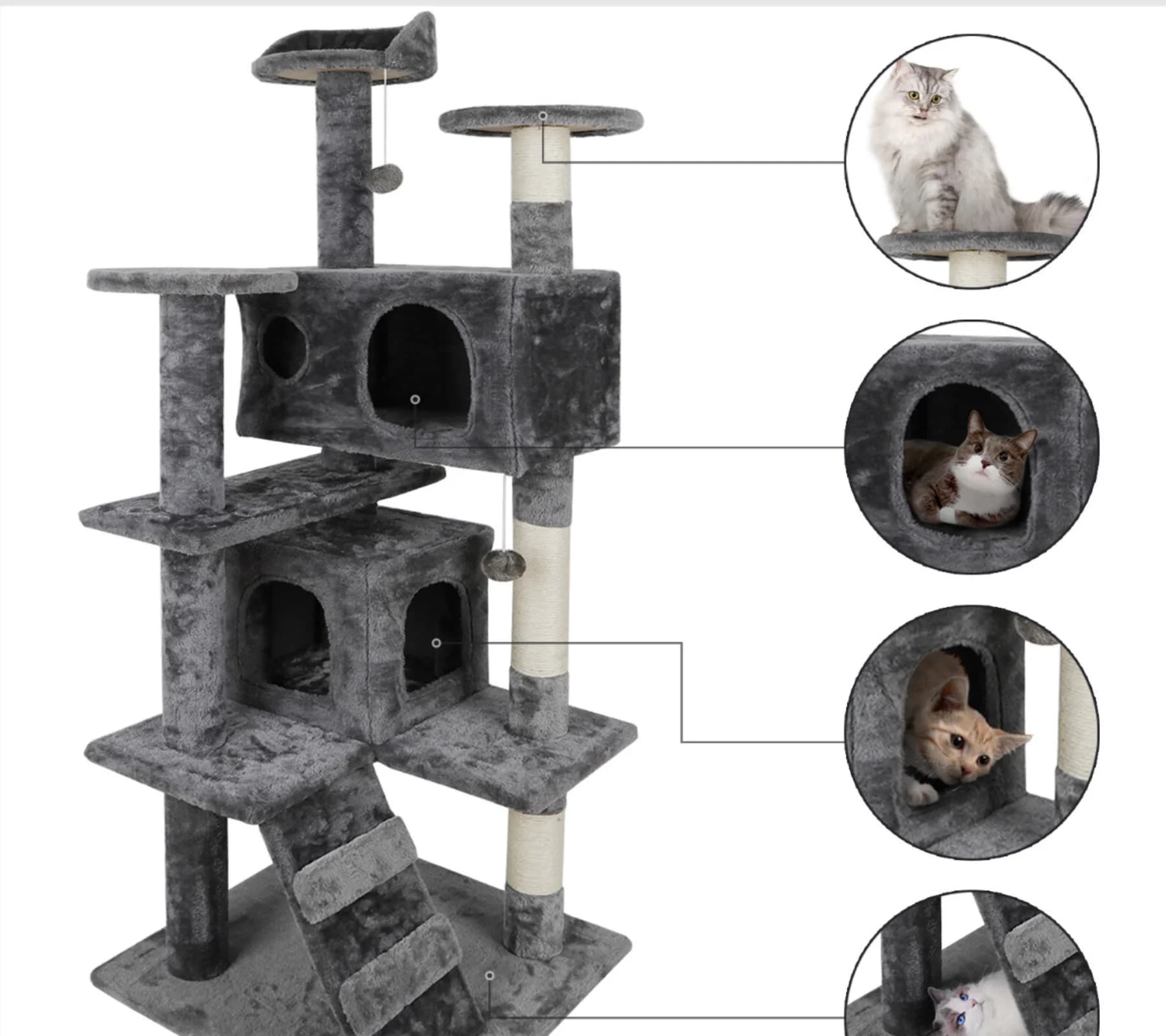 54" Sturdy Cat Tree Tower Kitty Multilevel w/Padded Viewing Perch High Quality
