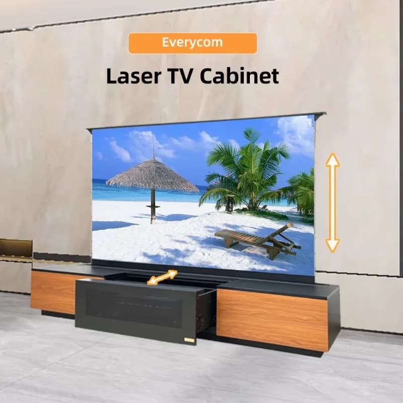 120 Inch TV Cabinet +120 Inch Motorized Floor Rising Pet Crystal ALR Screen for UST 4K/8K Projectors