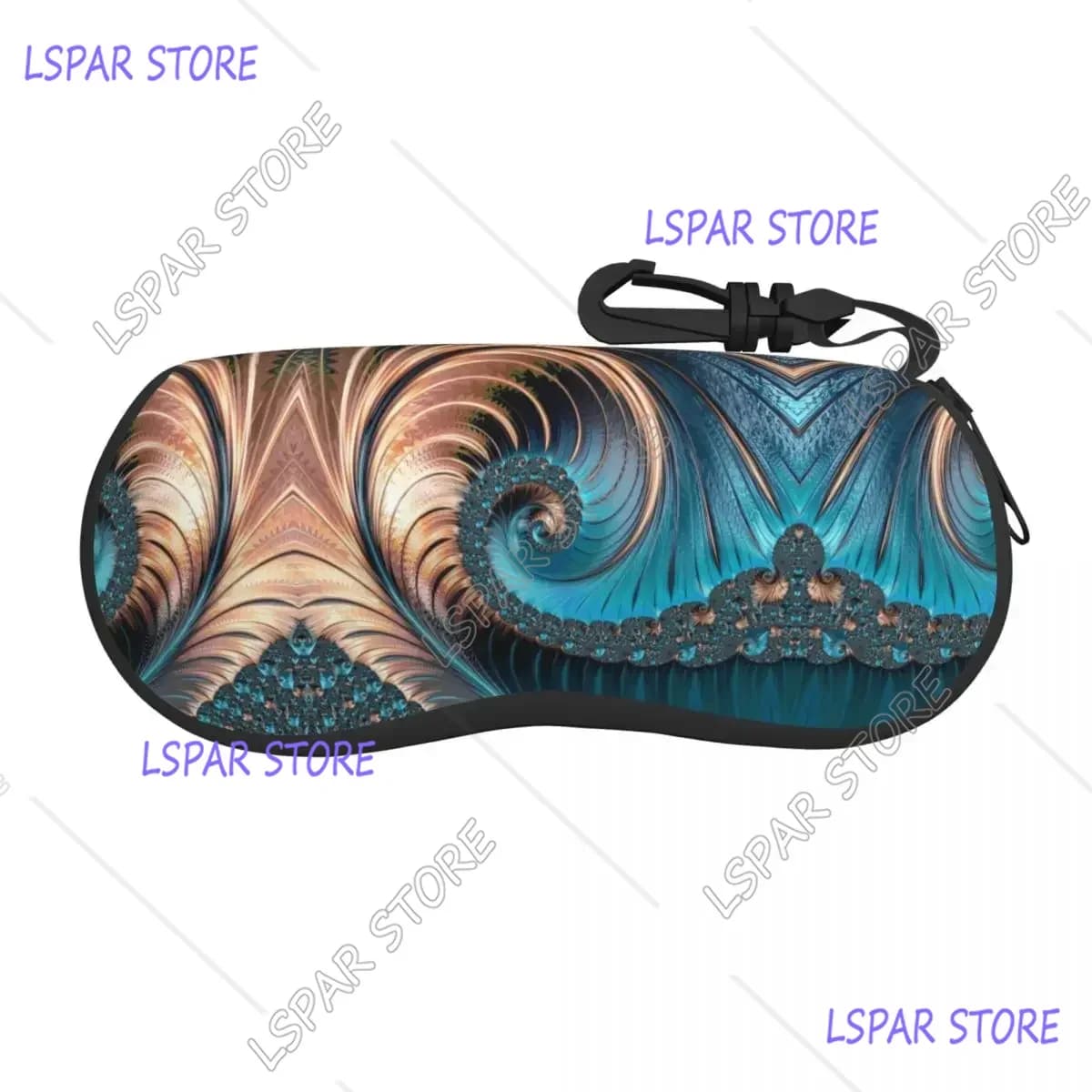 Custodia per occhiali da sole con motivi di gemme turchesi Custodia protettiva per occhiali con cerniera in neoprene Piuttosto verde acqua e rame Fractal One Shell