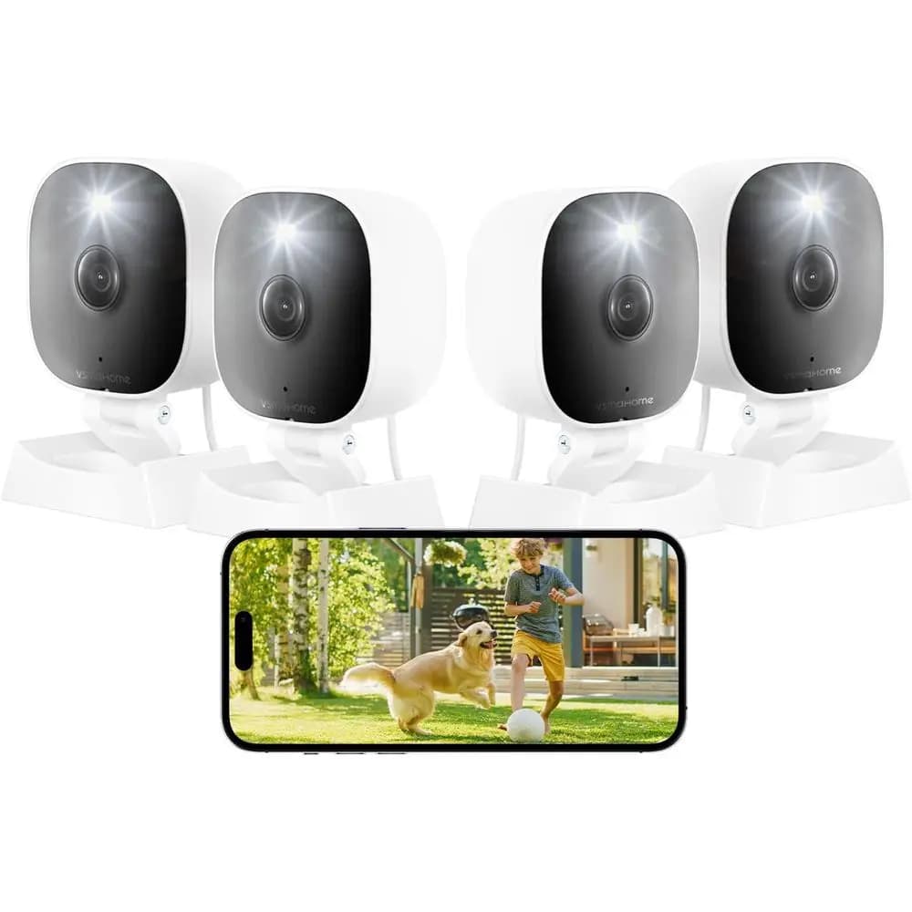 Sistema di sicurezza a 4 telecamere: monitoraggio interno/esterno, cura di neonati/anziani/animali domestici, controllo tramite app, cablato, visione notturna, audio, registrazione 24/7