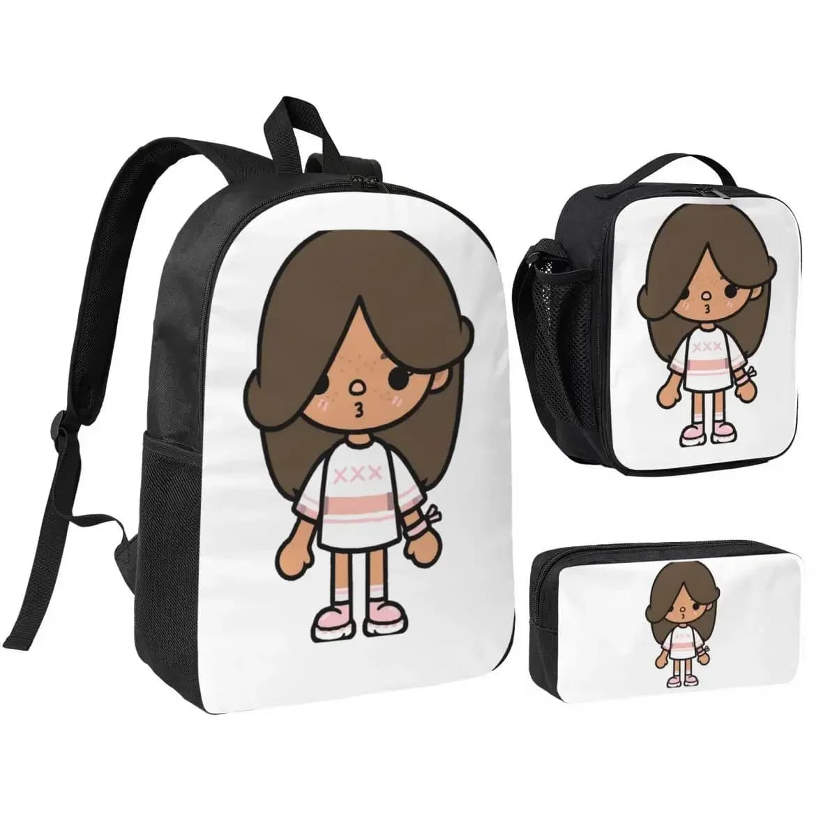 Toca Life Box - Toca Boca Cute Backpack Student BookBag School Bag Shoulder Bags 3ps Insulated Lunch Bag Pencil Case