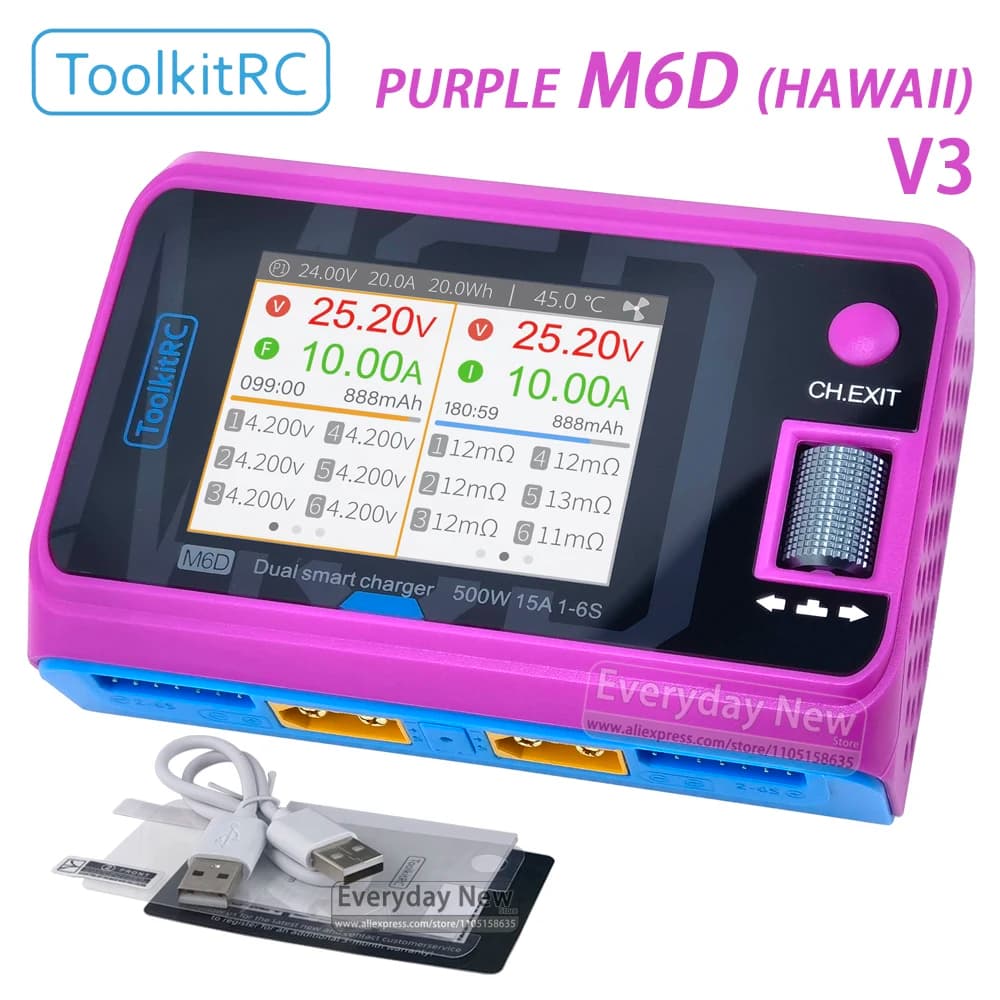 ToolkitRC Purple M6D Adjustable Quick Charger Hawaii DC500W 15A 1-6S Toy Model Auto Drone FPV Lithium Battery Lipo BAT