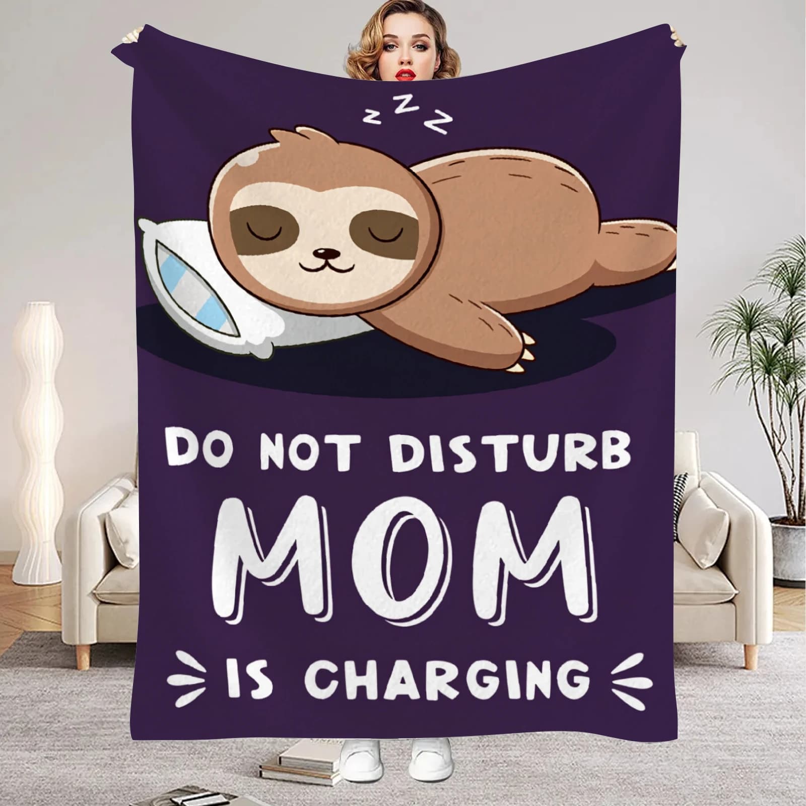 Regali divertenti per la mamma per la festa della mamma, coperta con stampa 'Mom is Charging Sloth', regali di compleanno per le mamme da parte di figlia e figlio, regalo per la mamma