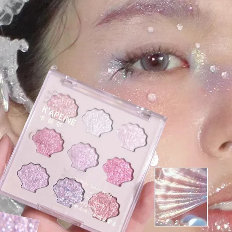 Palette Ombretti Perlanti Shell Fairy, Effetto Aurora Peach, Paillettes Scintillanti, Ombretto Perlato, Illuminante, Trucco Luminoso e Brillante