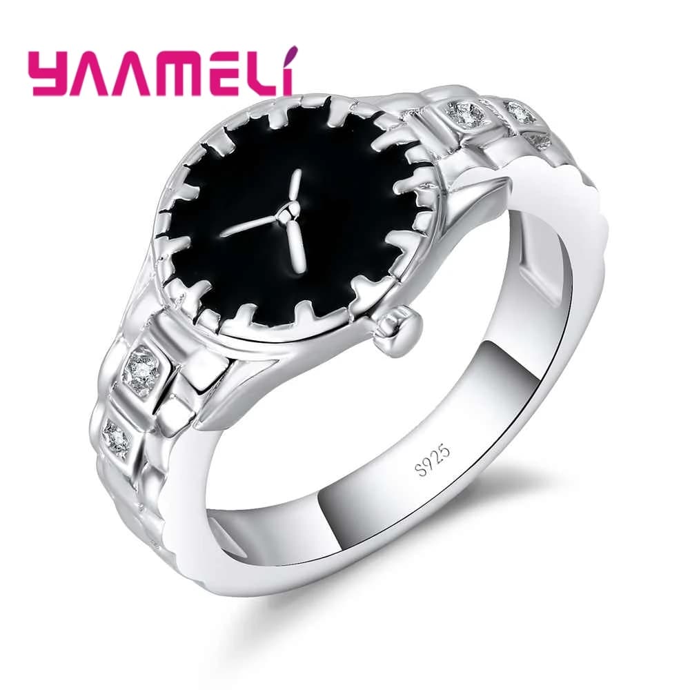 Novelty Gifts Jewelry Mysterious Crystal Stone Birthday Anniversary Watch Model 925 Sterling Silver CZ Rings For Women