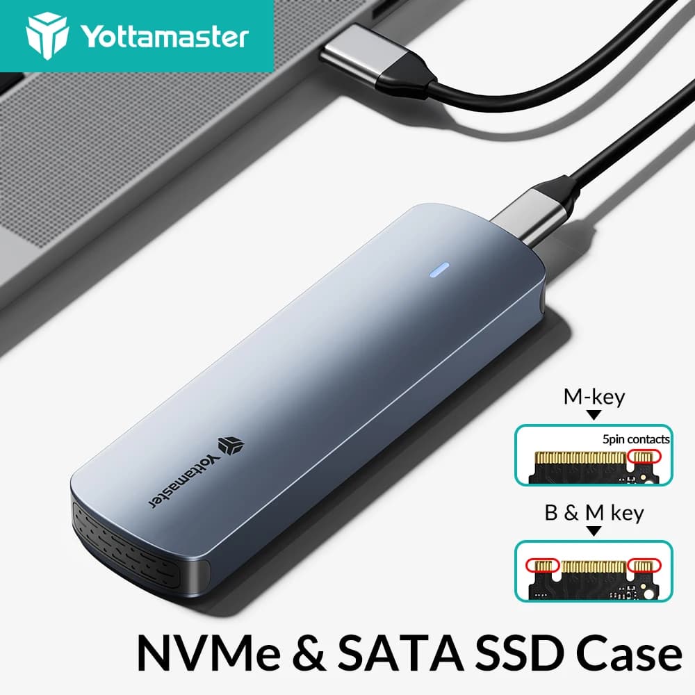 Yottamaster NVMe SATA SSD Custodia Tipo C 10 Gbps NVMe PCIE e 5 Gbps SATA NGFF Custodia per disco rigido esterno Supporto gratuito 4 TB