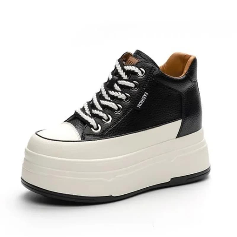 Scarpe vulcanizzate da donna in vera pelle scamosciata di mucca da 9 cm con zeppa e plateau, scarpe alte da skate, scarpe casual stabili con tacco alto di marca
