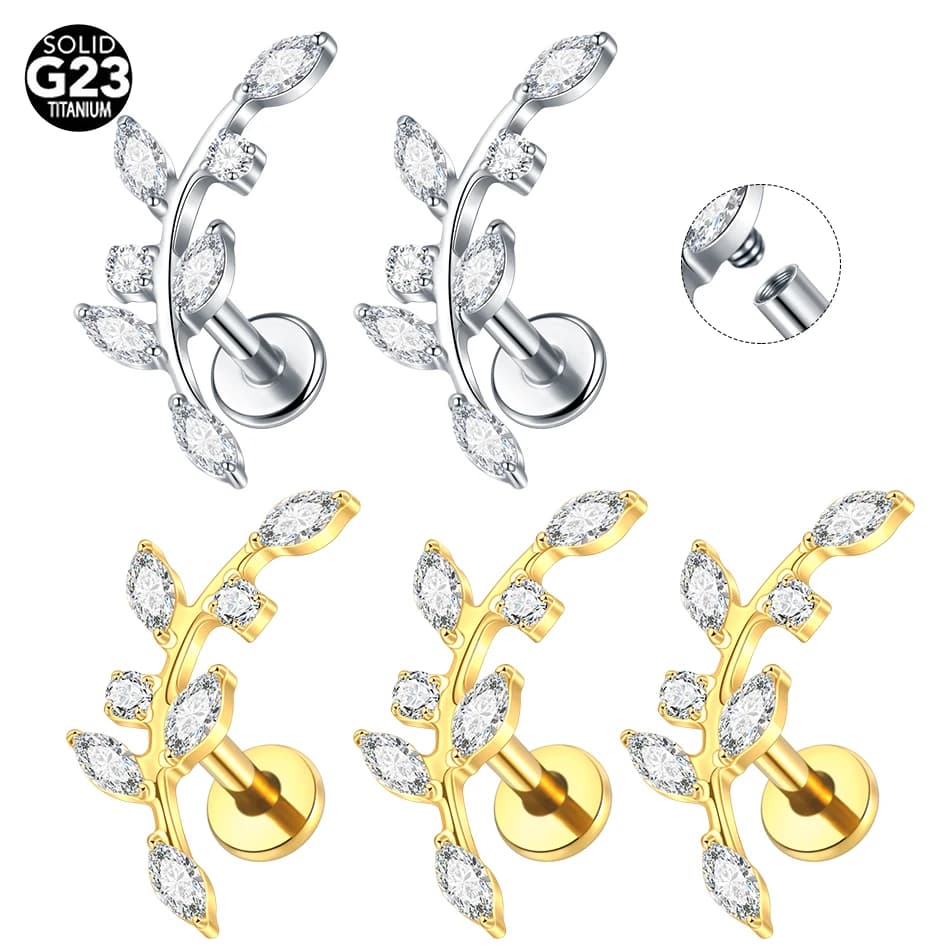 1/5PCS Titanio Foglia Dell'orecchio Trago Cartilagine Helix Daith Piercing Orecchini con perno per Le Donne Filo Interno Labret Piercing Labbro Anelli