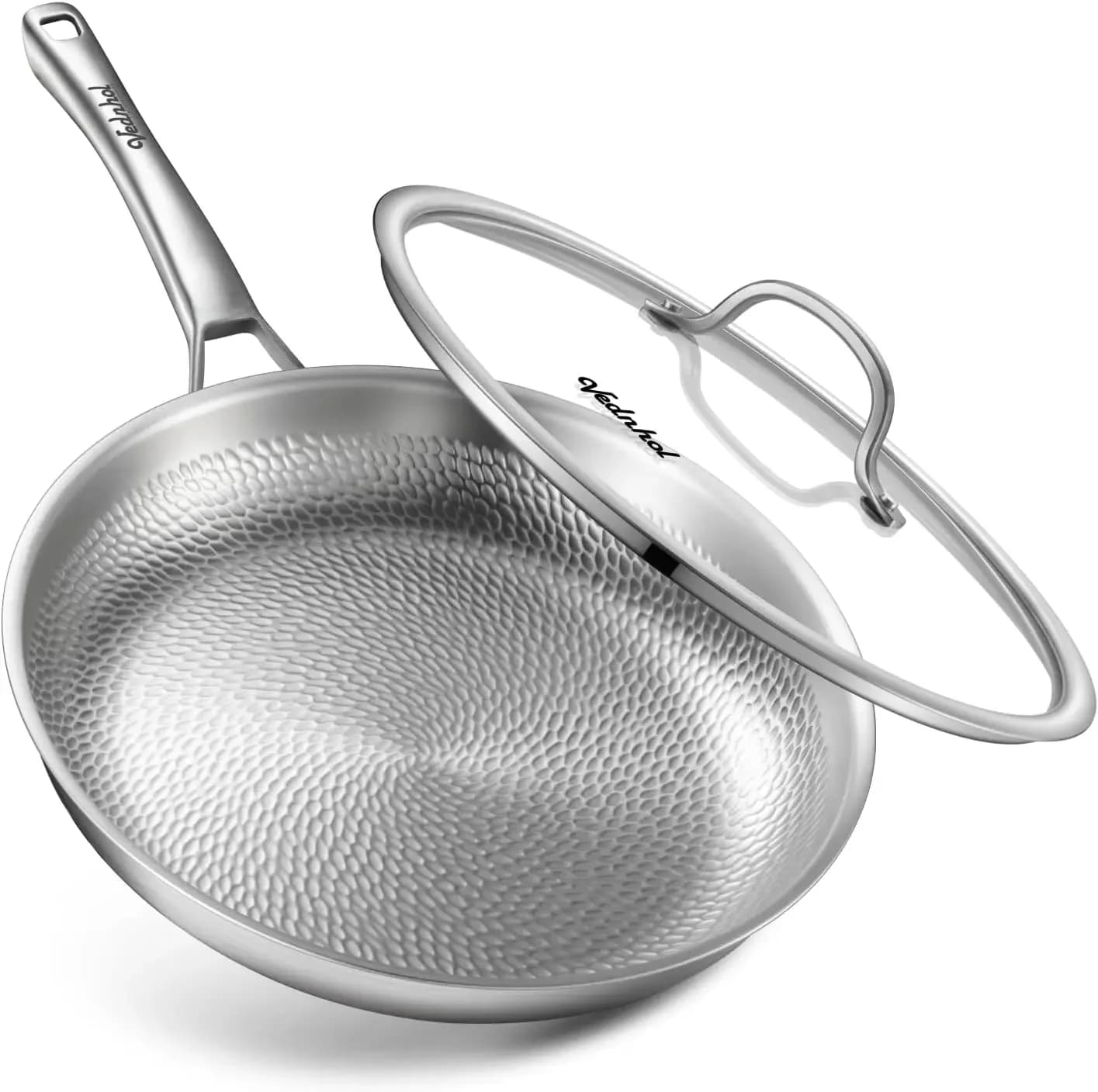 Titanium Pan, 12 Inch Pure Titanium Hammered Pro frying pan with Lid, Non-Toxic Skillet for Cooking, PFAS/PFOA/PTFE Free Cookwar