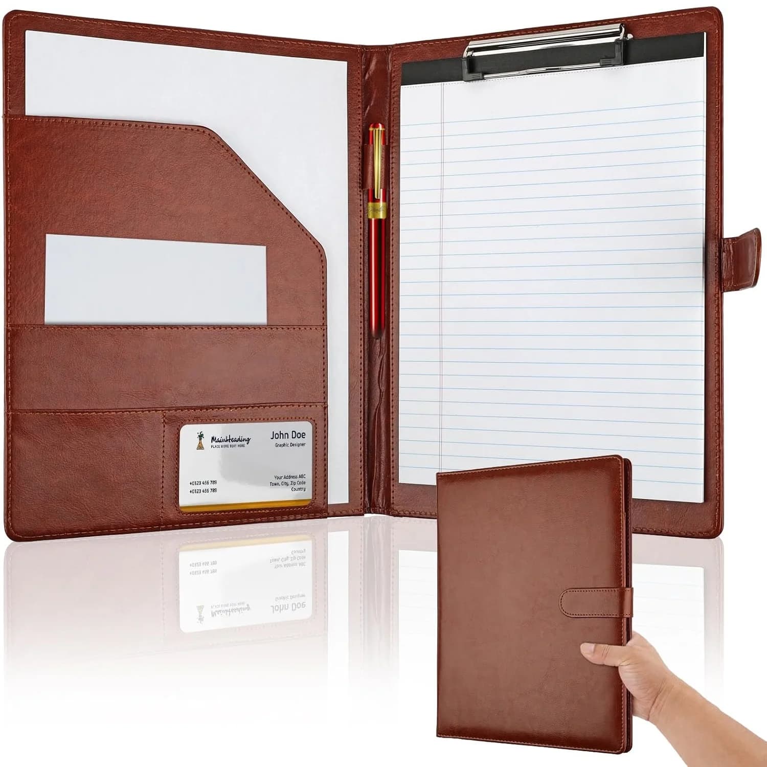 Padfolio professionale in ecopelle con portablocco - Raccoglitore per cartelle per pad legale Riprendi supporto aziendale per interviste A7824