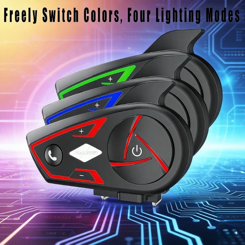 Houtonsen S3 1000M Interfono Bluetooth per Casco Moto, Auricolare Impermeabile con Luce Ambientale RGB Tricolore