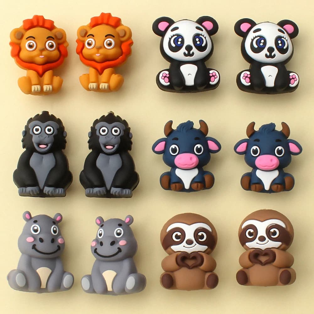 5/10/20 pezzi di perline in silicone 3D a forma di animali dei cartoni animati, per la creazione di gioielli fai da te, collane, braccialetti, perline in silicone per penne, portachiavi, borse