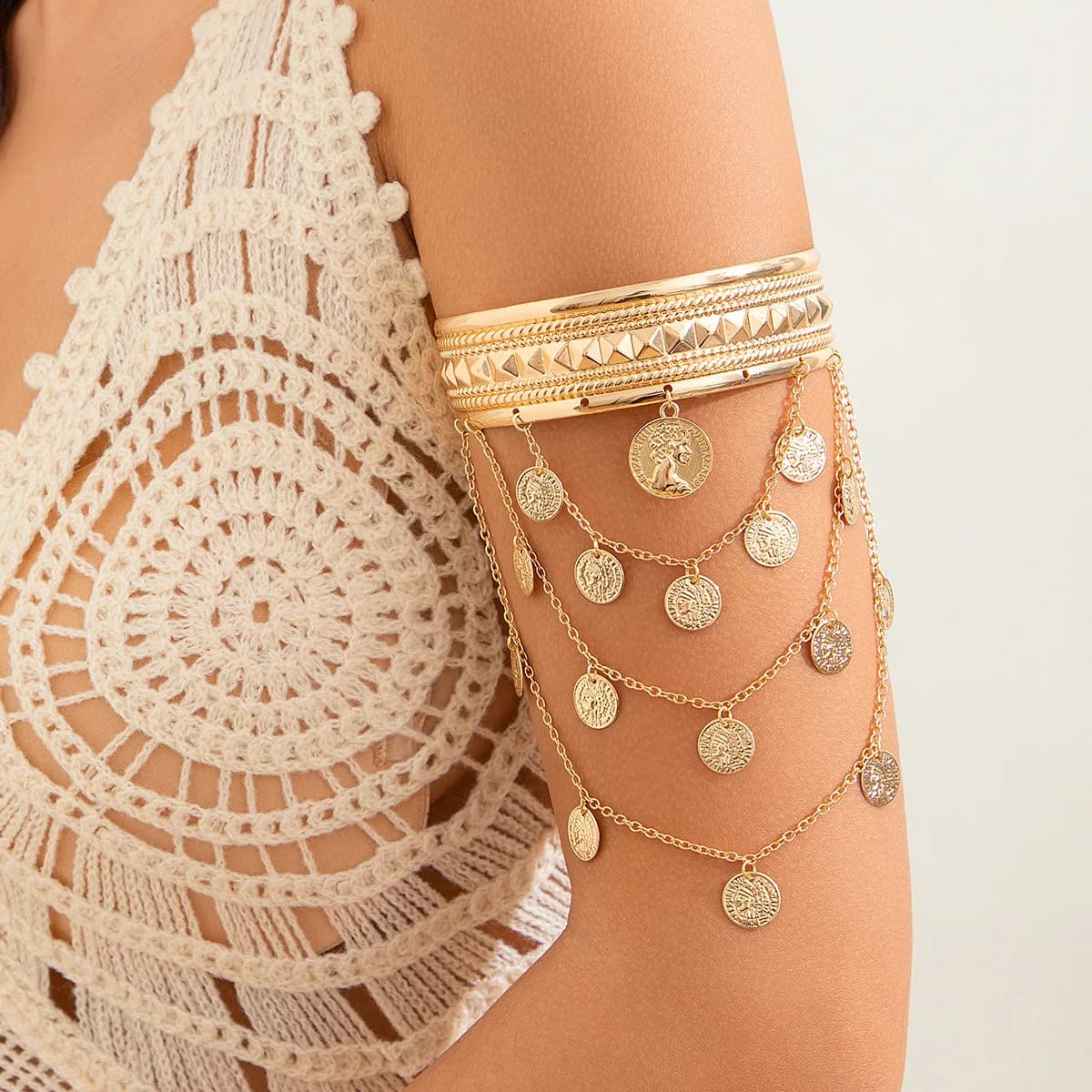 DIEZI One Piece Vintage Punk Tassel Chain Carved Coin Bracelet Women Fashion Gothic Arm Hand Bracelets Bangles Punk Jewelry