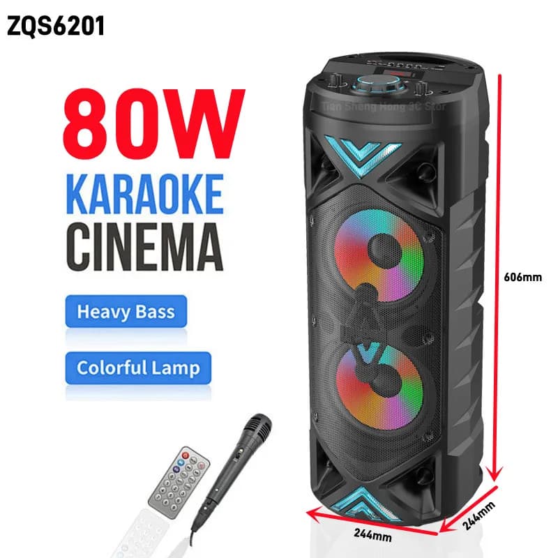 80W Portable Bluetooth Speaker Wireless Column Big Power Stereo Subwoofer Bass Party Speakers with Microphone Family Karaoke