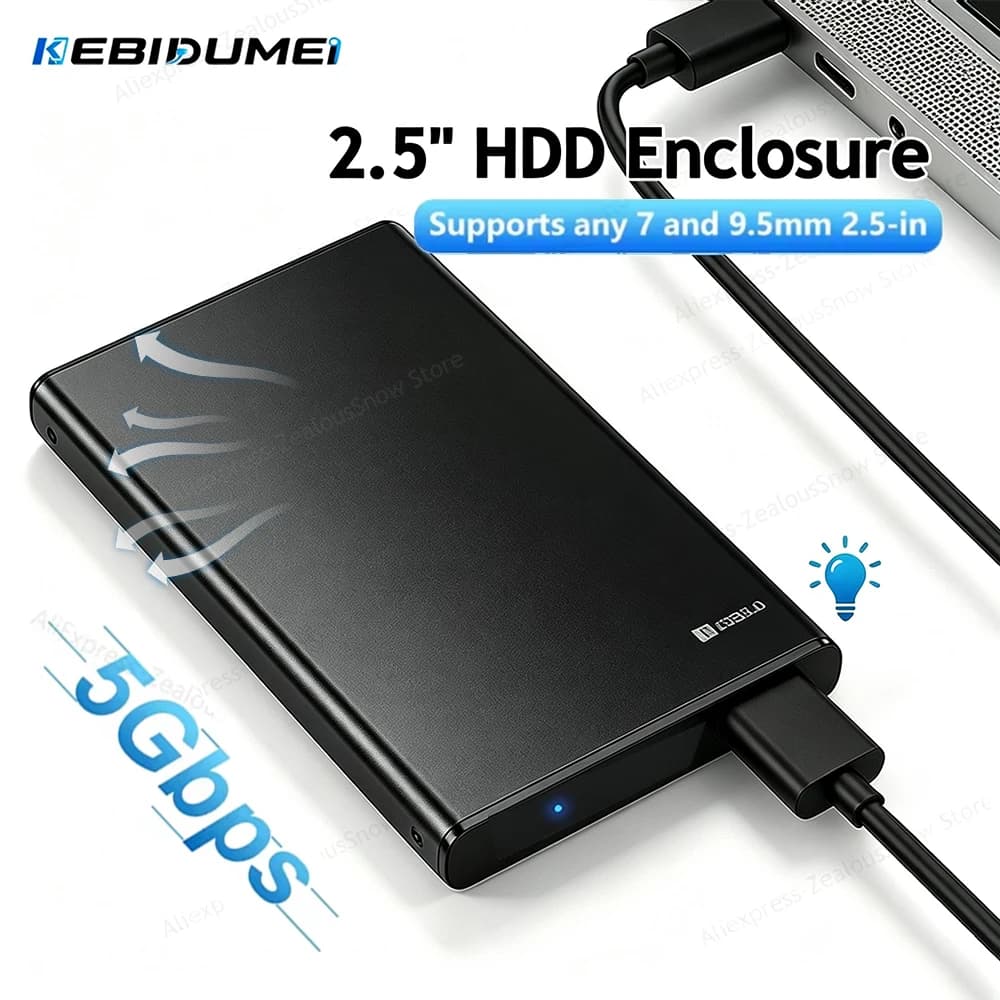 KEBIDUMEI 2.5 inch HDD Enclosure 2.5" SATA SSD External Hard Drive Case 5Gbps USB 3.0 Hight Speed Aluminum Alloy Harddisk Box
