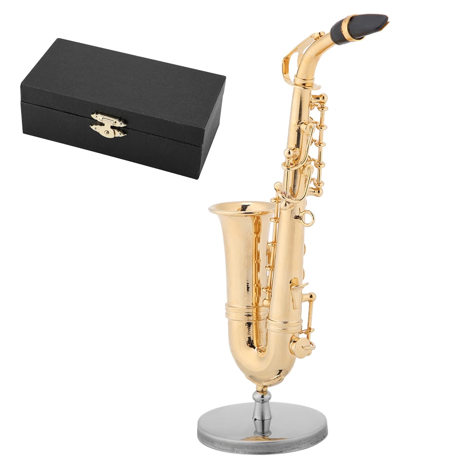 D2 Miniature Alto Saxophone Replica with Stand Case Gold Plated Instrument Model Ornaments Home Room Decor Saxophone Decoration