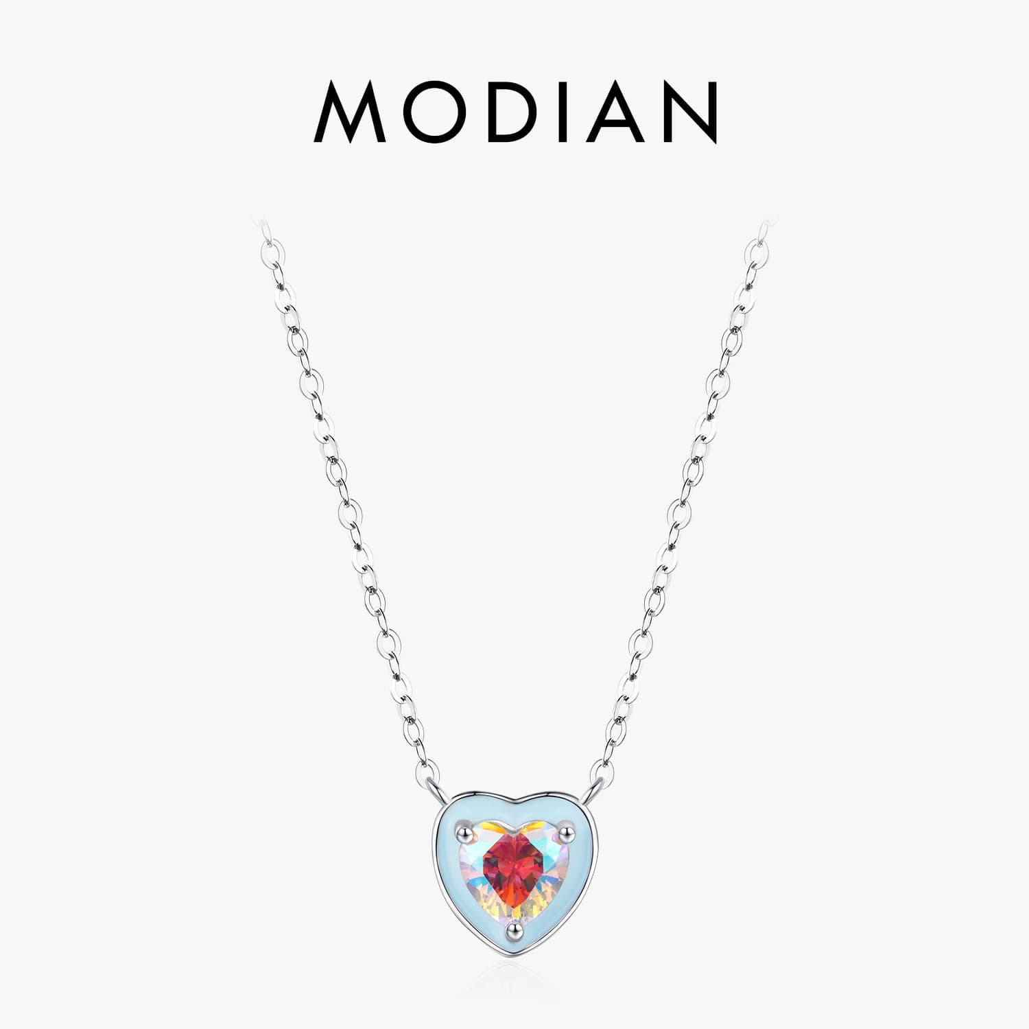 MODIAN Ciondolo con cuori in smalto azzurro Argento sterling 925 Collane a catena con cuore romantico colorato per regali di gioielleria raffinata da donna