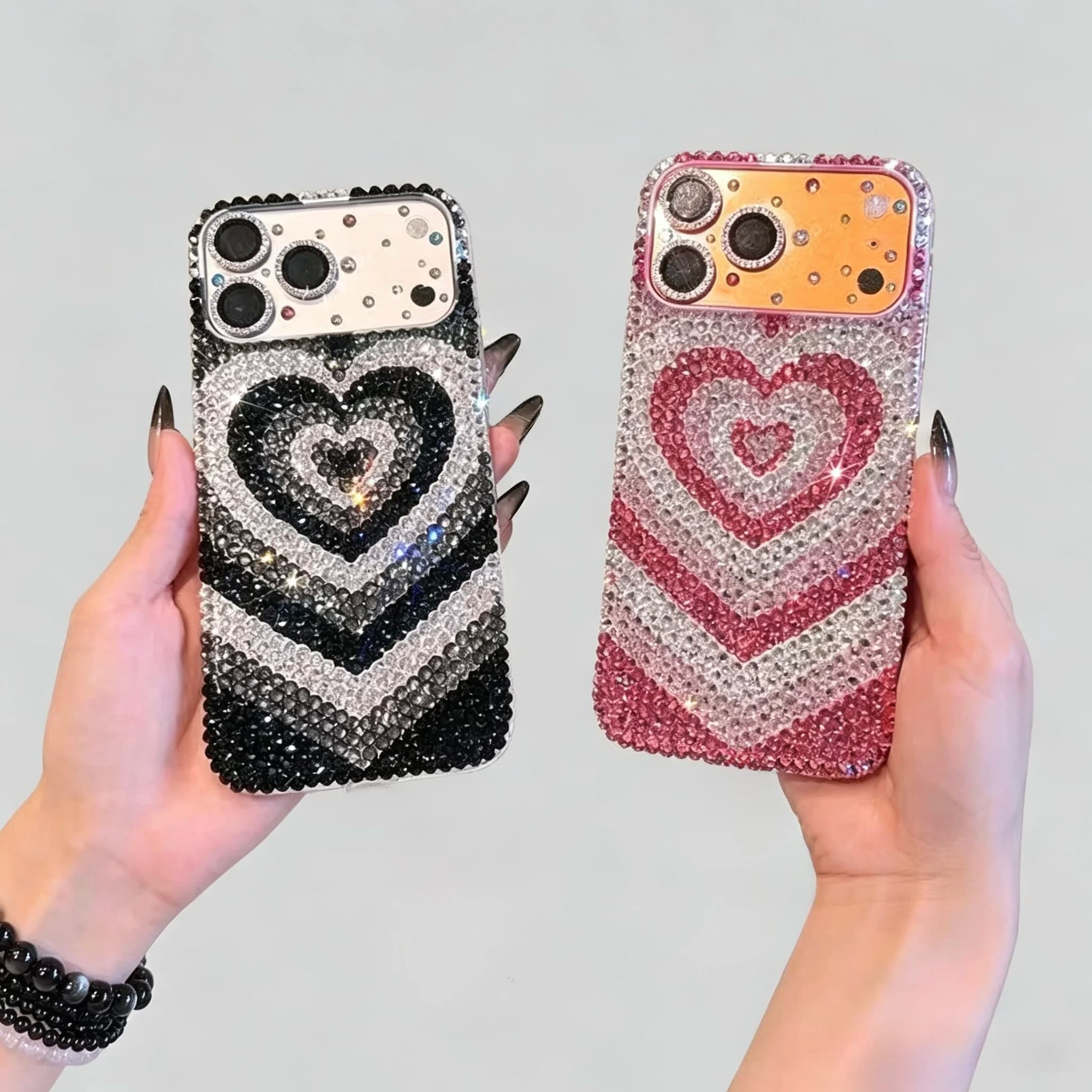 Customized heart-shaped diamond-studded heavy-duty phone case, Suitable for iPhone.