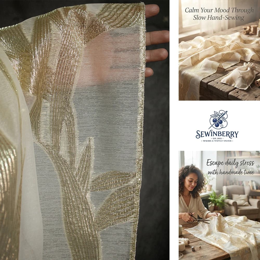 Slow Craft Elegant Ivory Sheer Fabric Shiny Gold Metallic Leaf Embroidery Mindful Hand Sewing Material For Luxury Bridal Attire