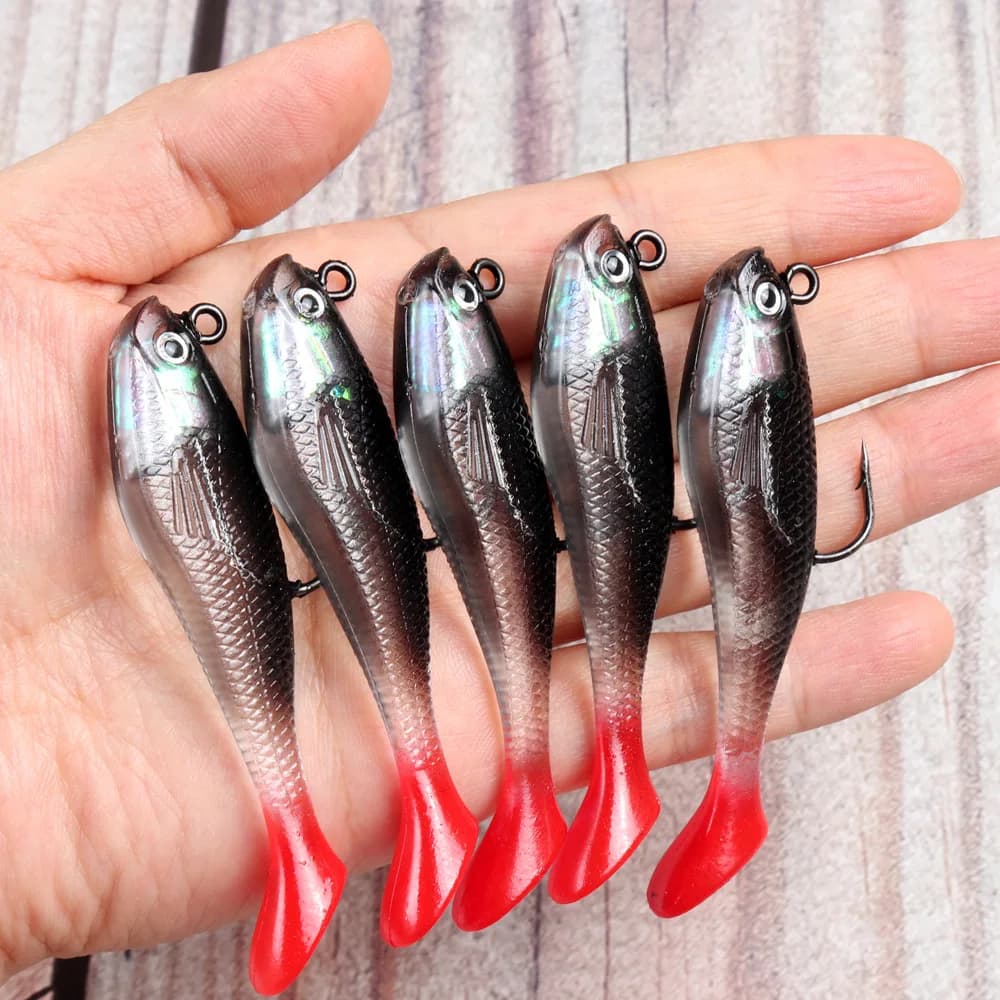 5 pz/lotto Esche Da Pesca Wobblers Per Luccio Richiamo Morbido Esca In Silicone Piombo Jig Pesce Con Ganci Esche Artificiali Pesca Attrezzatura Da Pesca