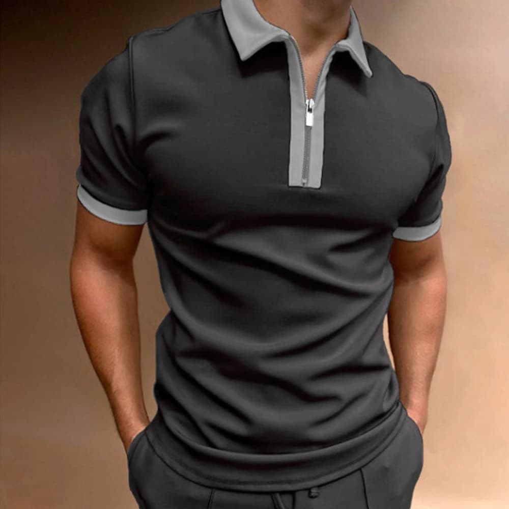 T-shirt a maniche corte da uomo Slim Fit Patchwork Cerniera Colletto rovesciato Polo da golf da uomo T-shirt estive Streetwear Traspirante