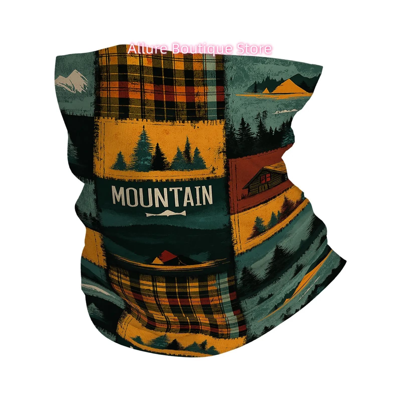 Mountain Quilt, Adventure Theme, Outdoorsy Patterns Printed Scarf, Multi-Functional Mask And Neck Mask, Unisex Headscarves, Fami
